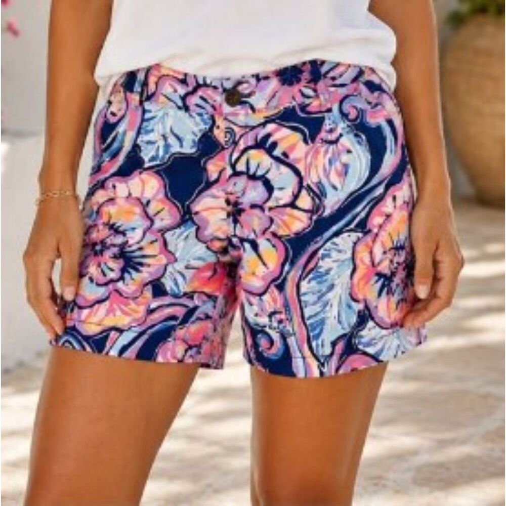 Lilly Pulitzer Jayne Shorts 7" Inseam Nauti Navy Boho Bateau Blue Size 16 XL
